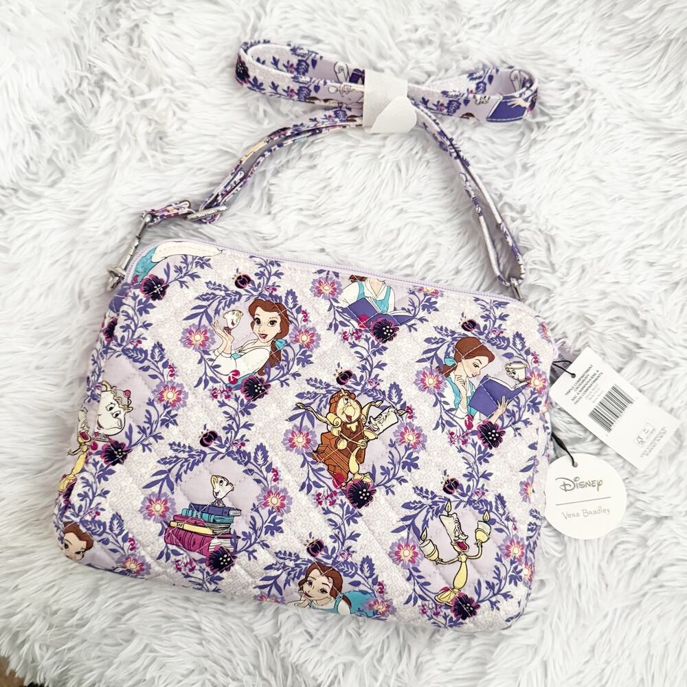 DISNEY x VERA BRADLEY | Belle Floral Triple Compartment Crossbody Beauty Beast - Picture 2 of 10